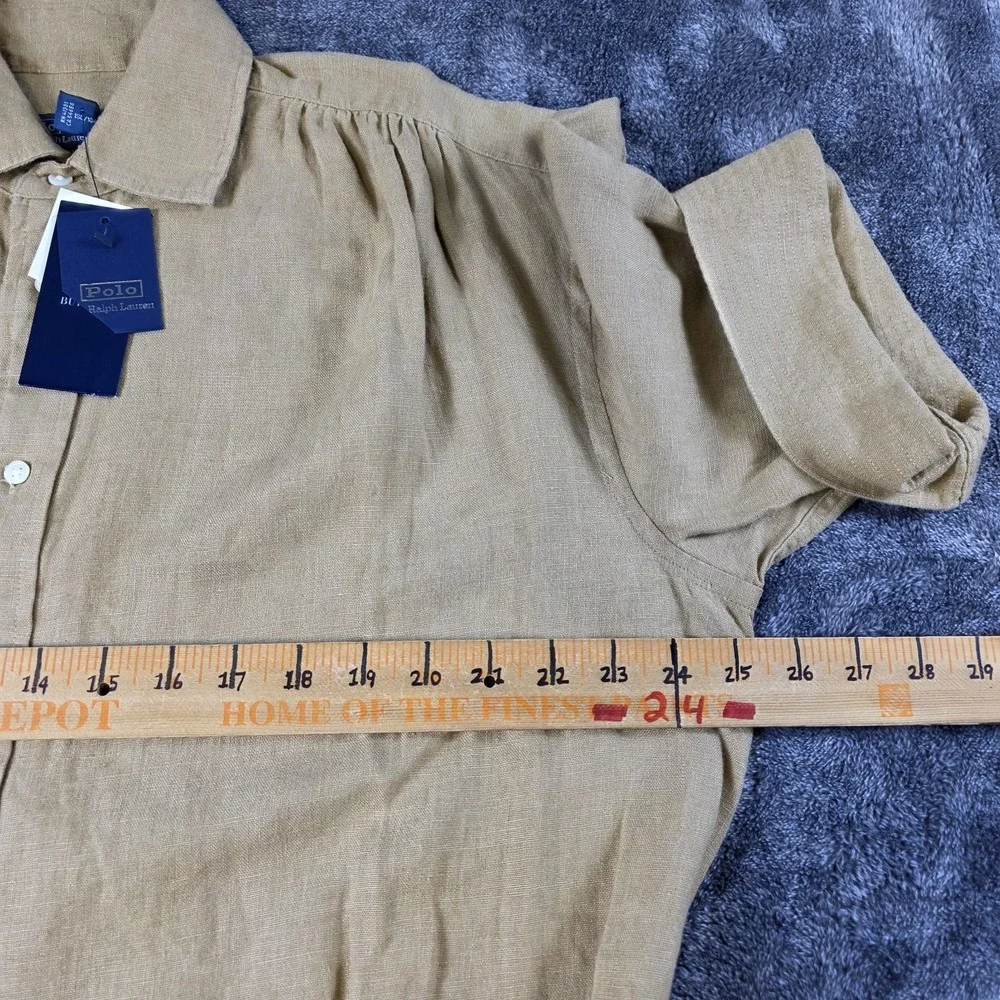 Polo Ralph Lauren Belted Linen Shirt Dress Size 12 Safari Tan Neutral Minimalist - Picture 9 of 11